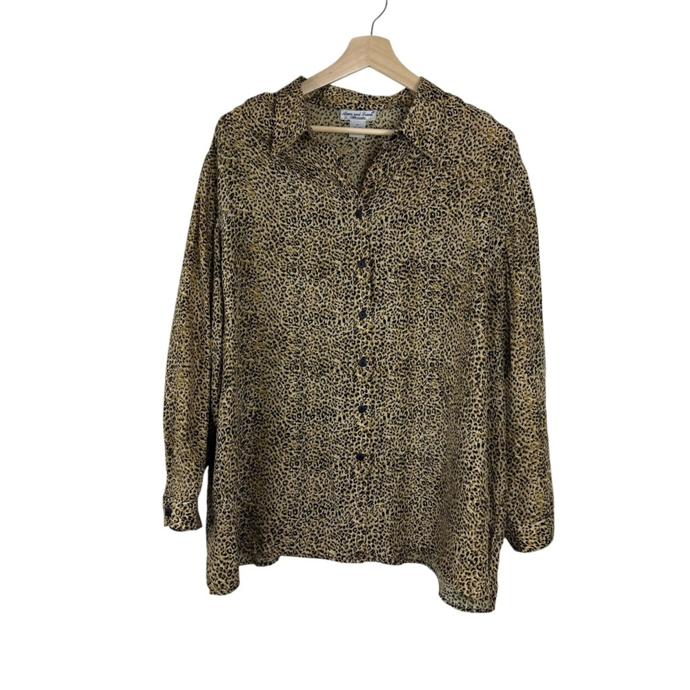 Vintage Anna and Frank Leopard Print 100% Silk Collared Button Up Blouse 2X